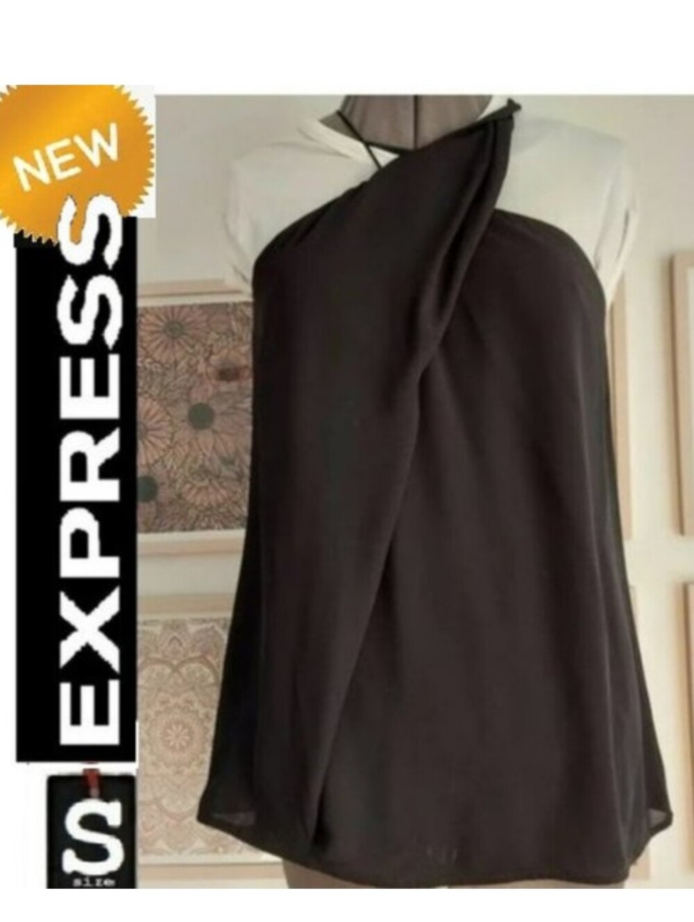 🆕⭐️5/$30-NWOT Express cross blouse tank, black, asymmetrical  front, size small